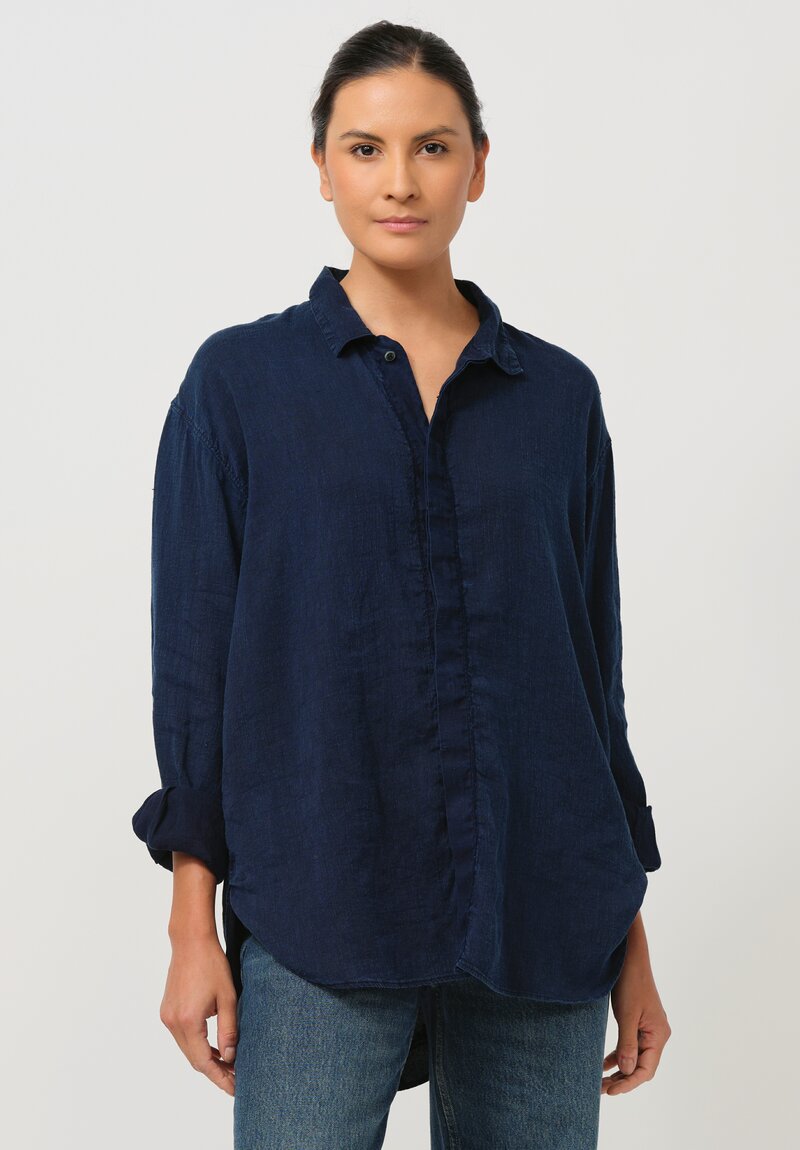 Cottle Hemp & Cotton Champetre Bouquet Shirt in Indigo Blue	