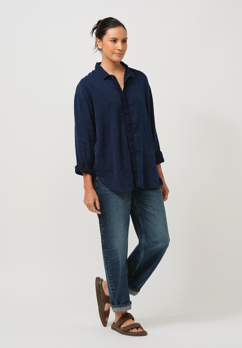 Cottle Hemp & Cotton Champetre Bouquet Shirt in Indigo Blue	