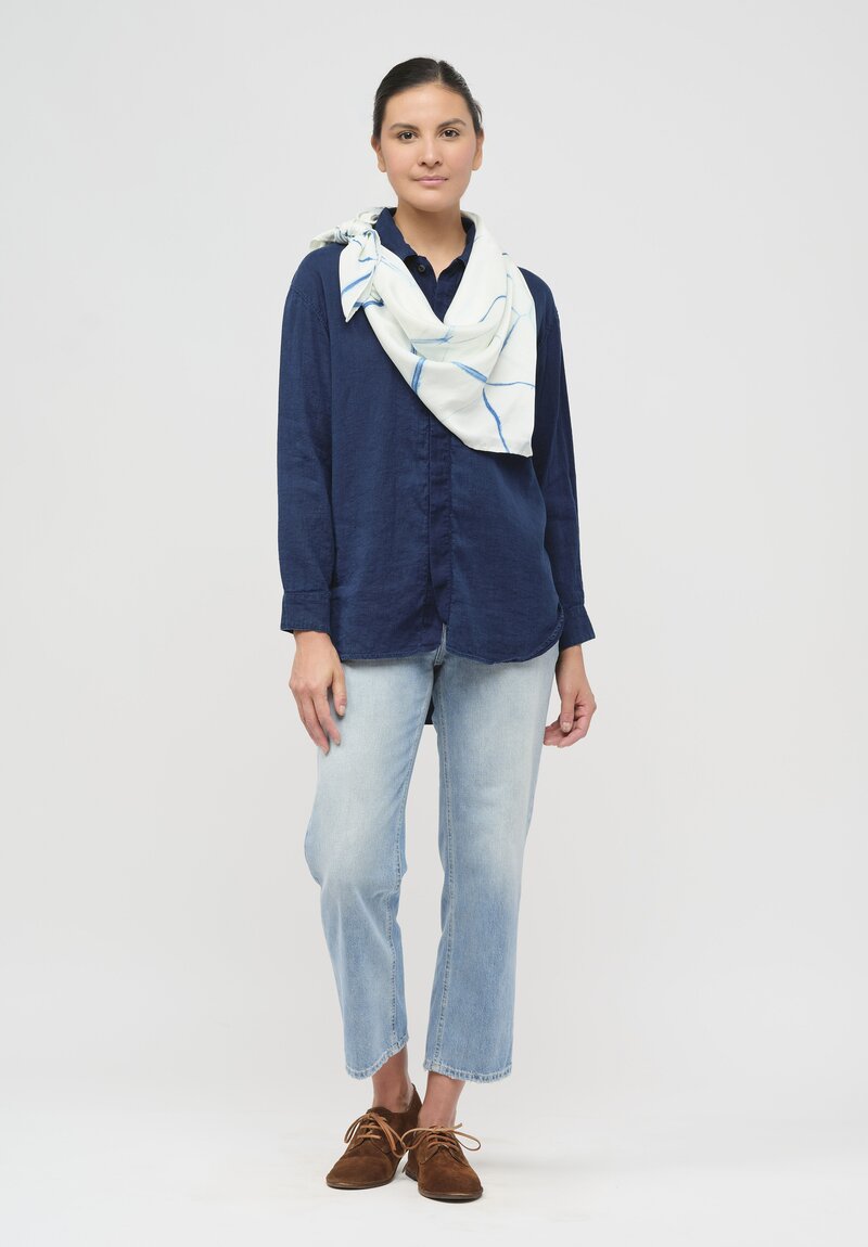 Cottle Silk Leaf Vein Fermentation Scarf in White & Blue Vein	