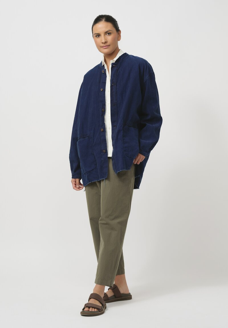 Cottle Silk & Hemp Leaf Vein Reversible Jacket in Indigo Blue	