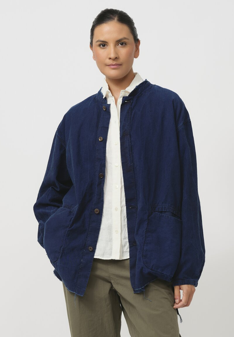 Cottle Silk & Hemp Leaf Vein Reversible Jacket in Indigo Blue	