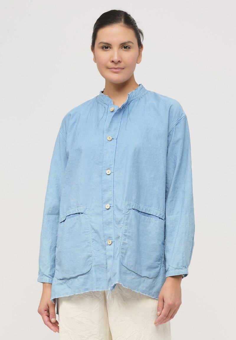 Cottle Silk & Hemp Leaf Vein Reversible Jacket in Asagi Blue	