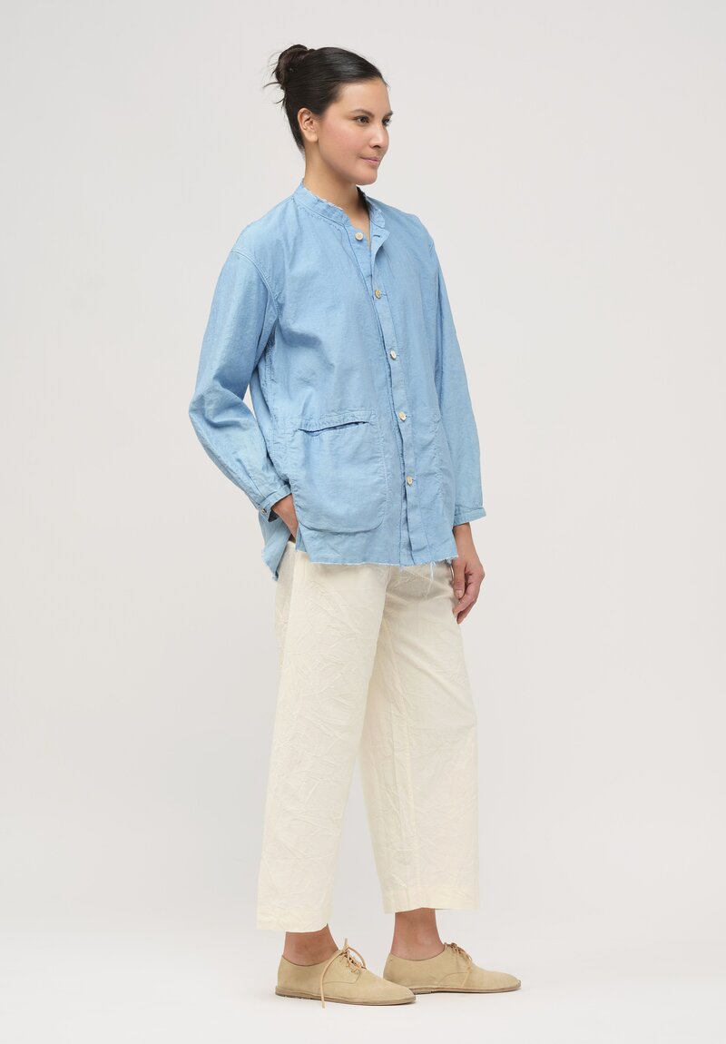 Cottle Silk & Hemp Leaf Vein Reversible Jacket in Asagi Blue	