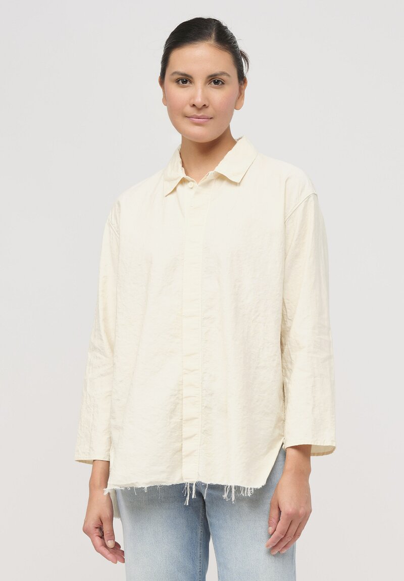 Cottle Silk & Hemp Leaf Vein Tailor Made Shirt in Ecru Natural	