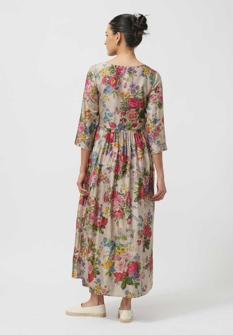 Péro Gathered Silk Wrap Dress in Natural Rose Bouquet