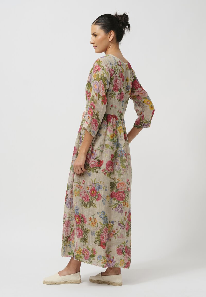 Péro Gathered Linen Wrap Dress in Rose Bouquet