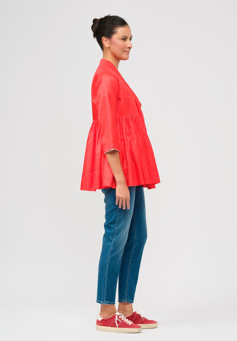 Péro Gathered Silk Top in Red