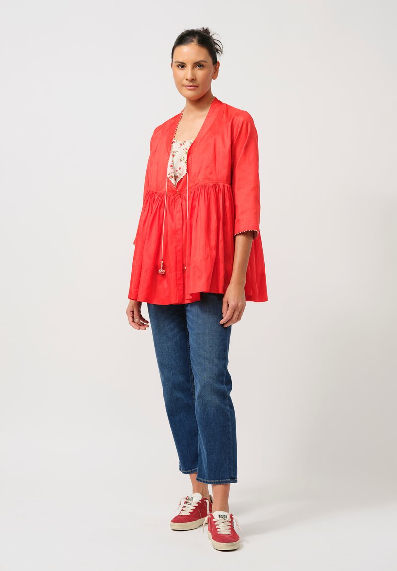 Péro Gathered Silk Top in Red