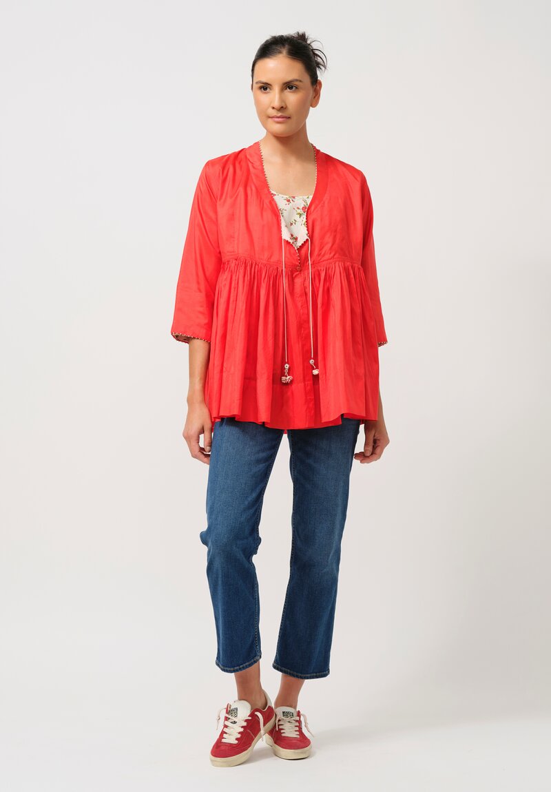 Péro Gathered Silk Top in Red