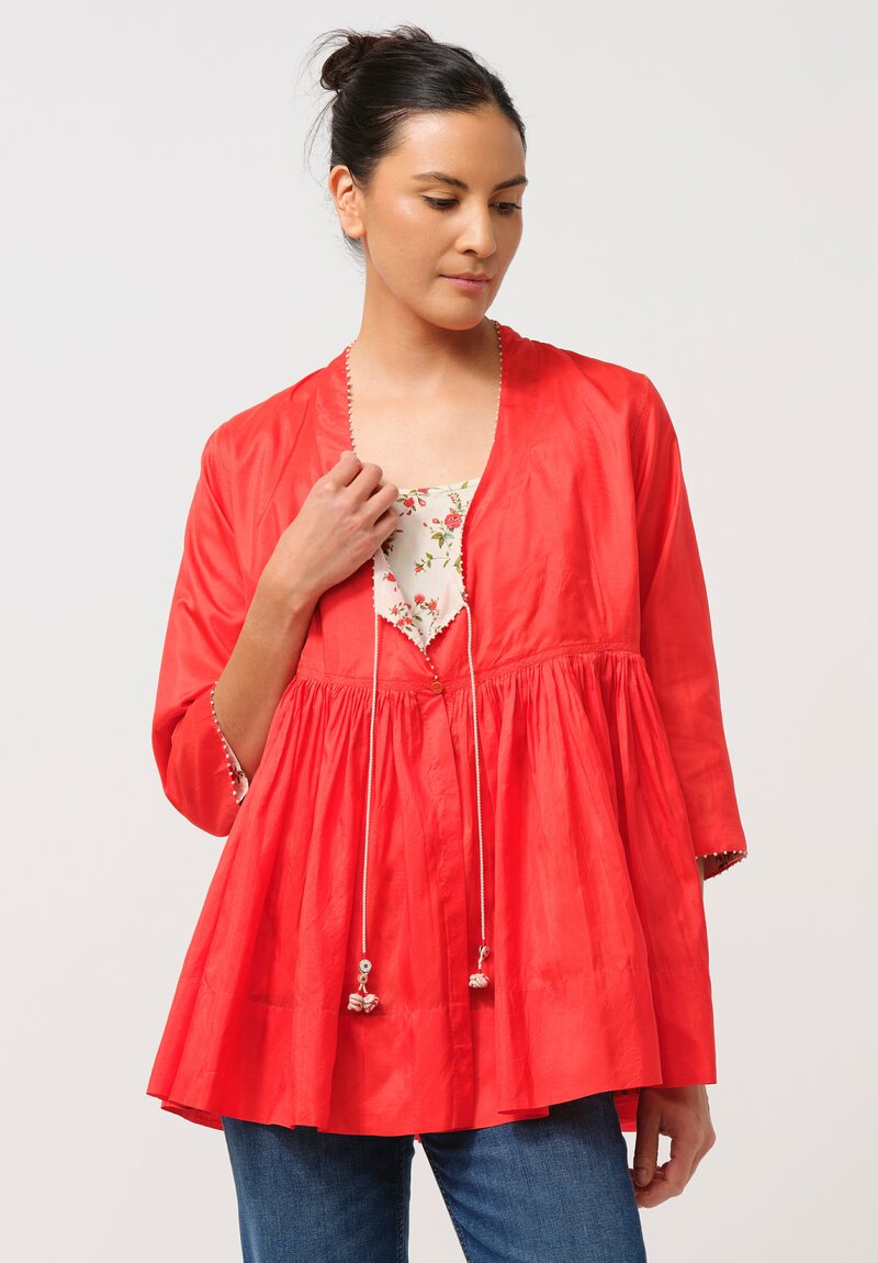 Péro Gathered Silk Top in Red