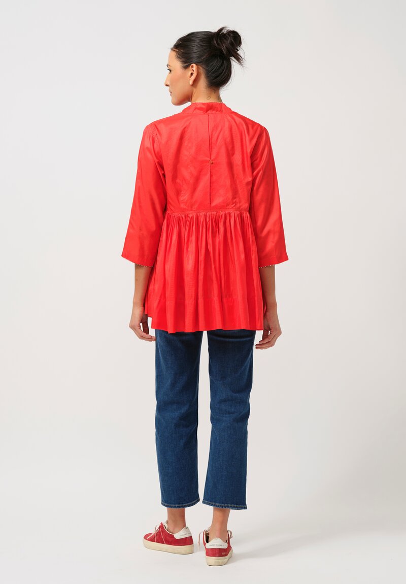 Péro Gathered Silk Top in Red