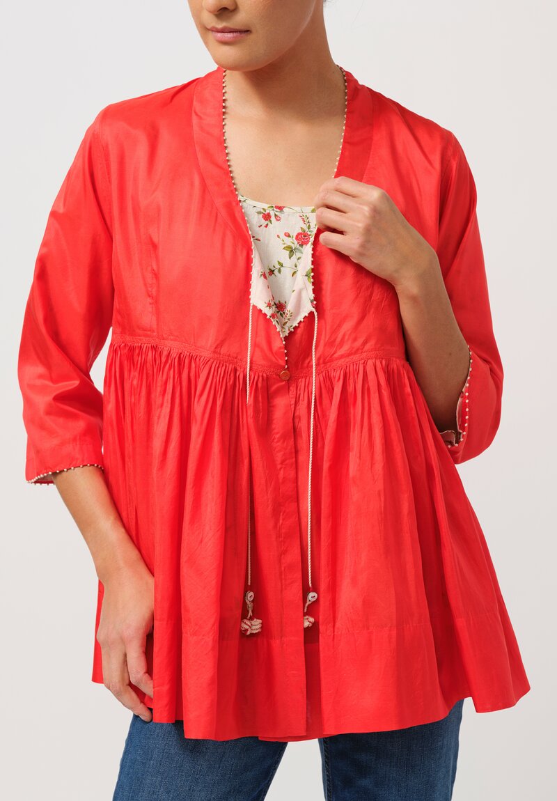 Péro Gathered Silk Top in Red