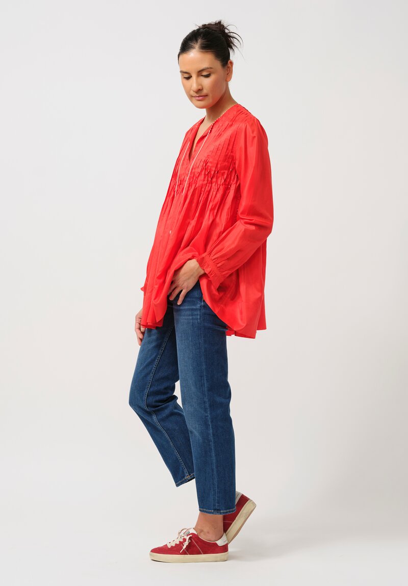 Péro Silk Pintuck Top in Red