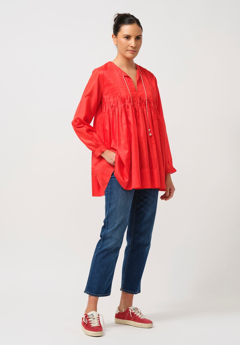 Péro Silk Pintuck Top in Red