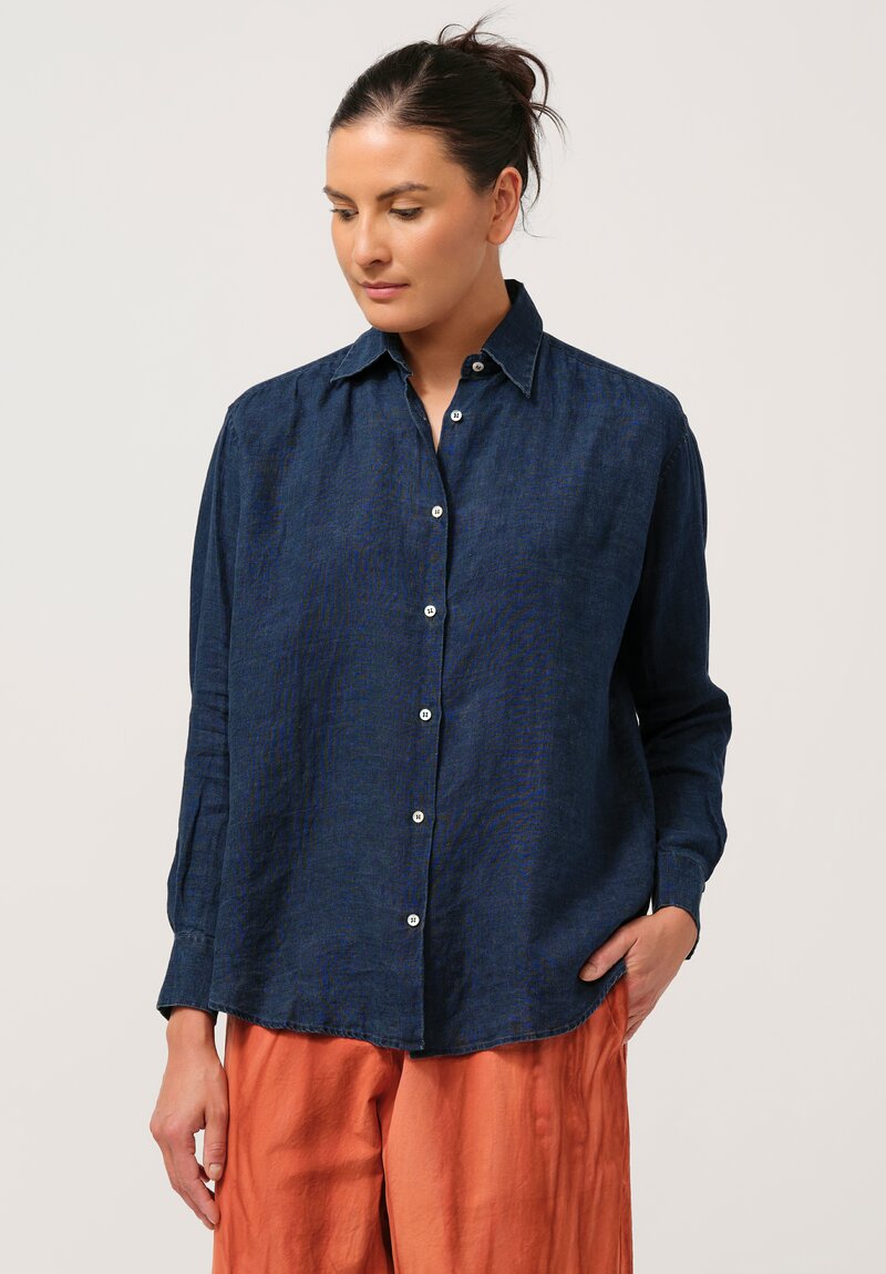 Gilda Midani Linen Square Shirt in Medium Blue