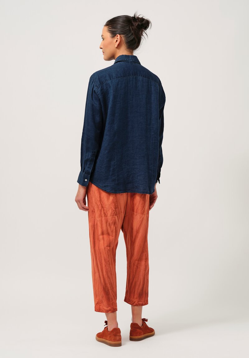 Gilda Midani Linen Square Shirt in Medium Blue