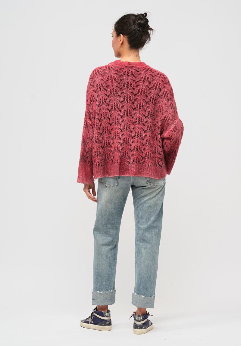 Avant Toi Cashmere & Silk Lace Knit Sweater in Nero Camellia Red	