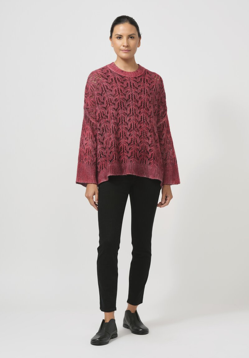 Avant Toi Cashmere & Silk Lace Knit Sweater in Nero Camellia Red	