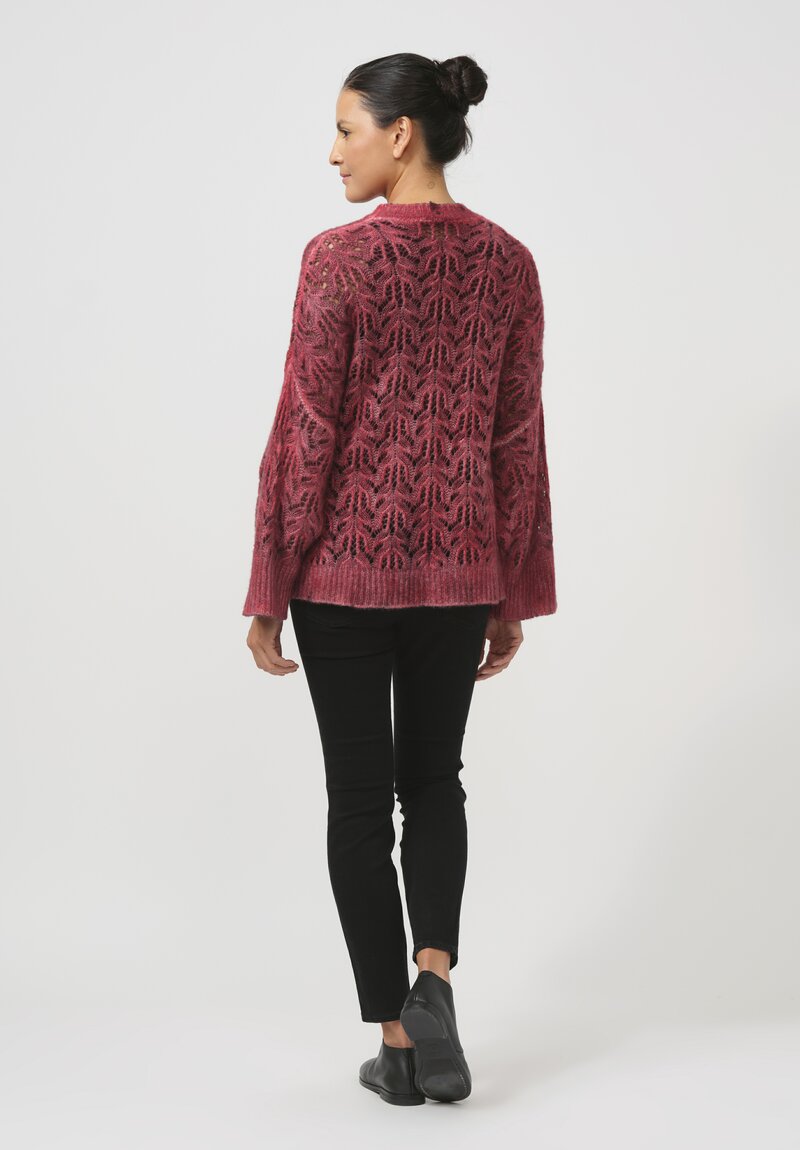 Avant Toi Cashmere & Silk Lace Knit Sweater in Nero Camellia Red	