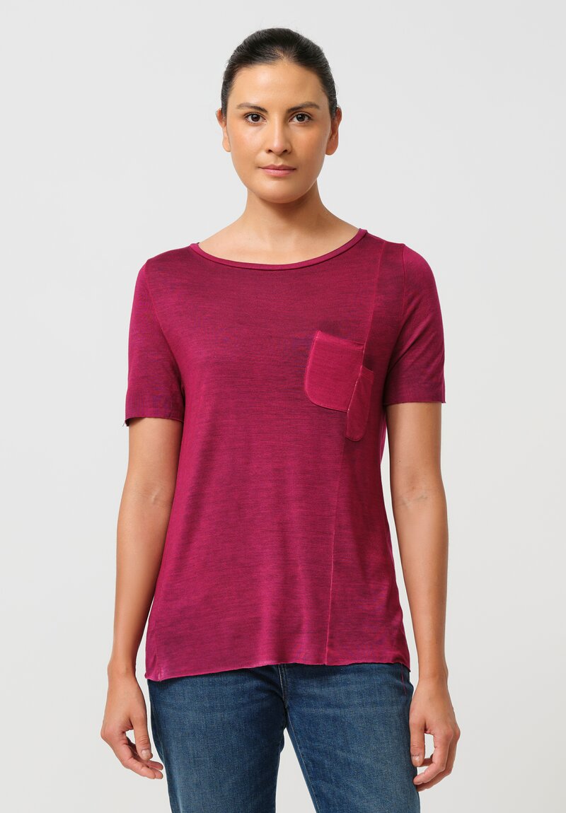 Avant Toi Hand-Painted Cut Pocket Tee in Nero & Clematis Purple