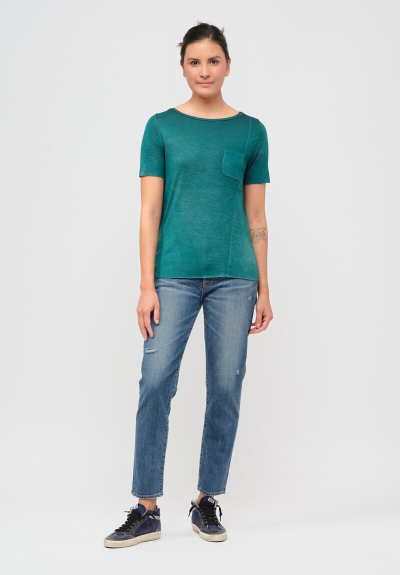 Avant Toi Hand-Painted Cut Pocket Tee in Nero Provence Green	