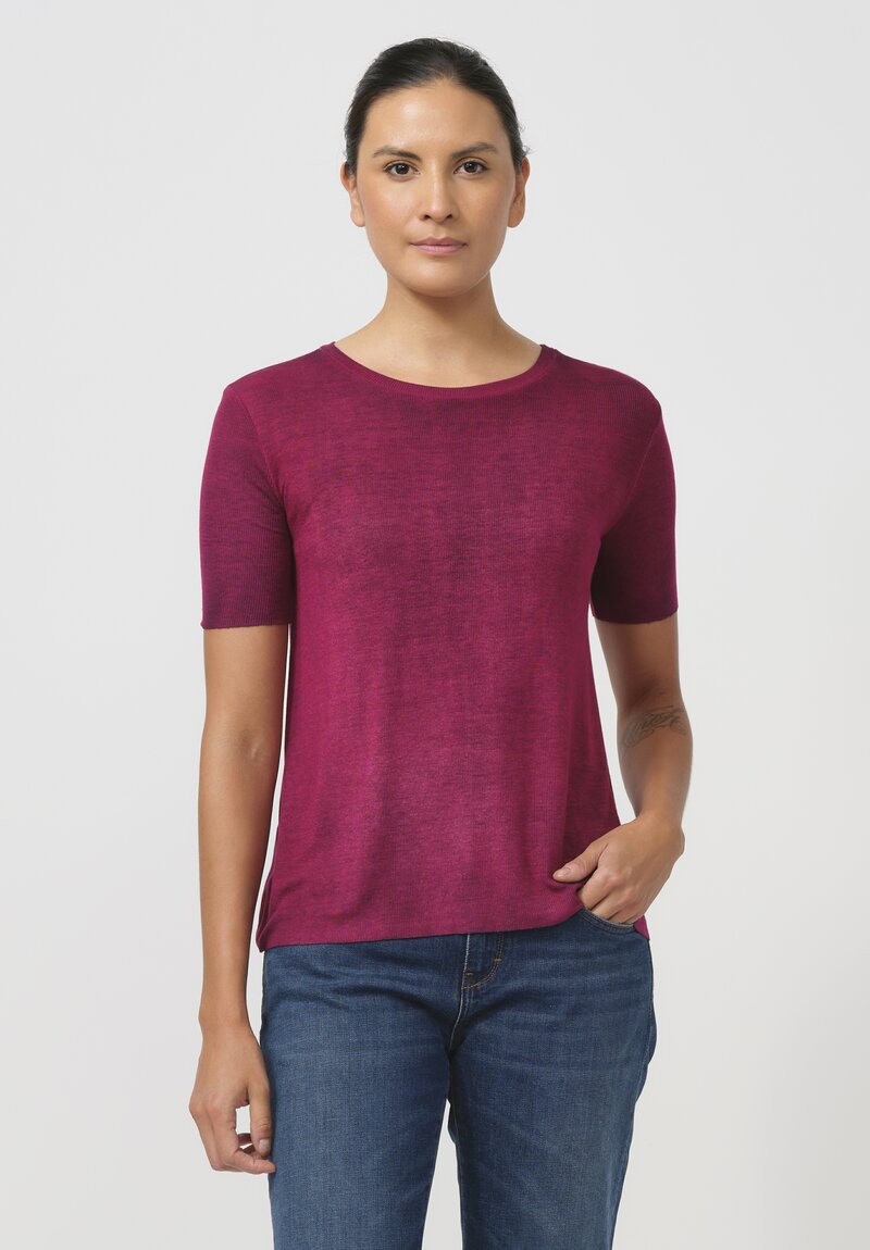 Avant Toi Hand-Painted Rib Knit Tee in Nero Clematis Purple	