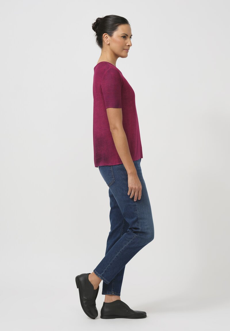 Avant Toi Hand-Painted Rib Knit Tee in Nero Clematis Purple	