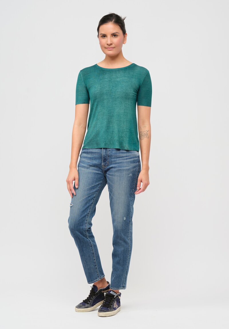Avant Toi Hand-Painted Rib Knit Tee in Nero Provence Green	