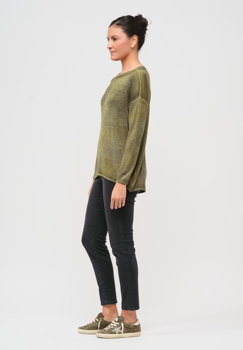 Avant Toi Hand-Painted Cashmere & Silk Crewneck Sweater in Nero Lime Green	