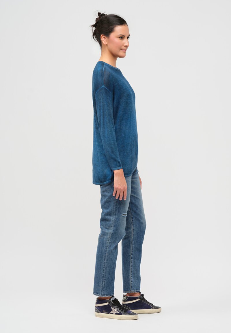 Avant Toi Hand-Painted Cashmere & Silk Crewneck Sweater in Nero Nigella Blue	