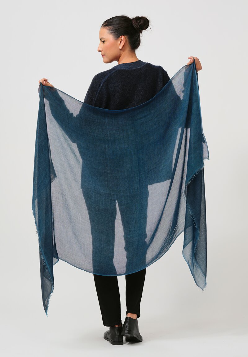 Avant Toi Hand-Painted Cashmere Sfumata Scarf in Nero Nigella Blue	