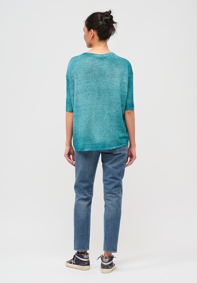 Avant Toi Hand-Painted Linen & Cotton Knit Top in Provence Green	