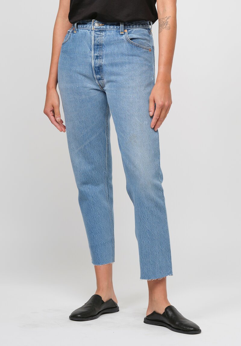 RE/DONE Cotton High Rise Stove Pipe Jean in Medium Wash Indigo	