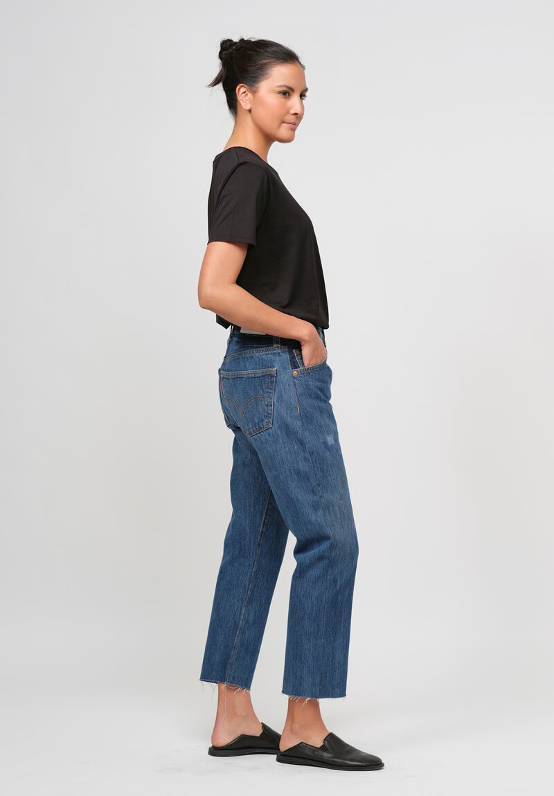 RE/DONE Cotton High Rise Stove Pipe Jean in Dark Wash Indigo	