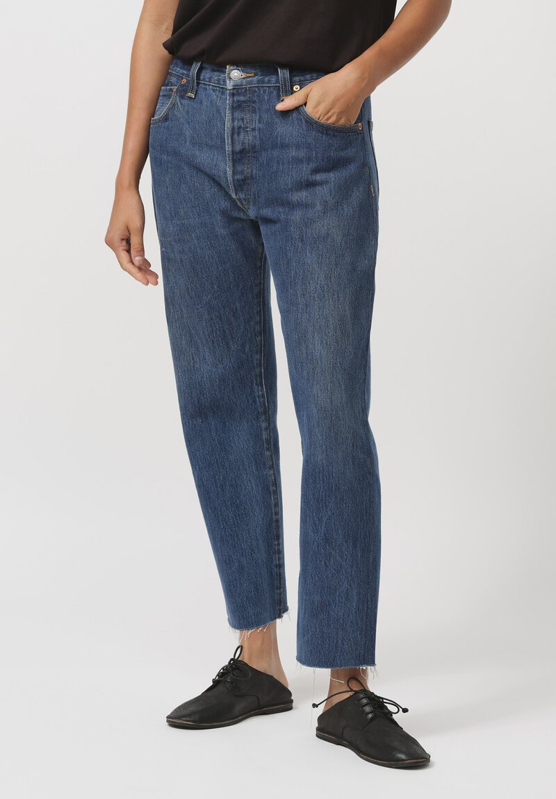 Re/Done Cotton High Rise Stove Pipe Jean in Dark Wash Indigo	