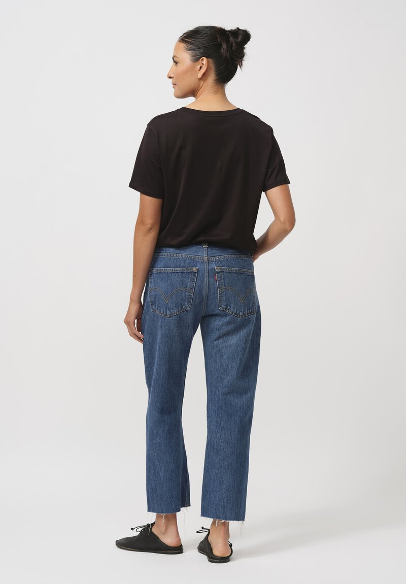 Re/Done Cotton High Rise Stove Pipe Jean in Dark Wash Indigo	