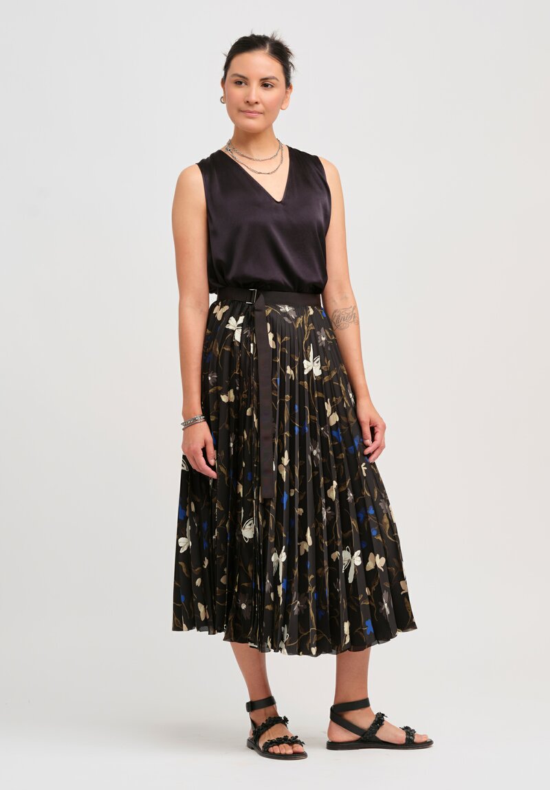 Sacai Pleated Floral Wrap Skirt in Black	