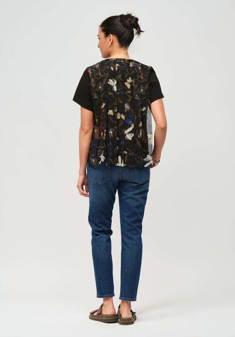 Sacai Cotton Pleated Floral Back Tee in Black	