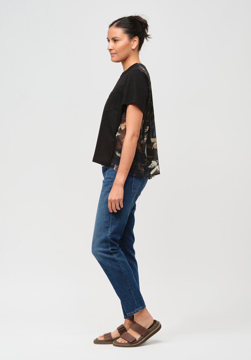 Sacai Cotton Pleated Floral Back Tee in Black