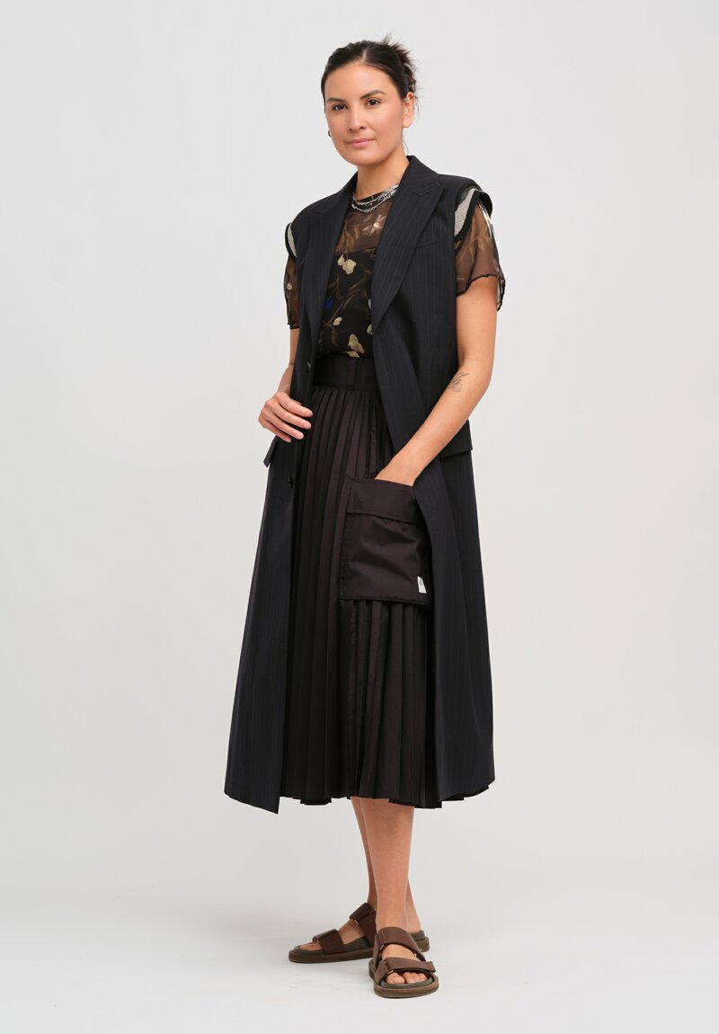 Sacai x Thomas Mason Pleated Cotton Skirt in Black	