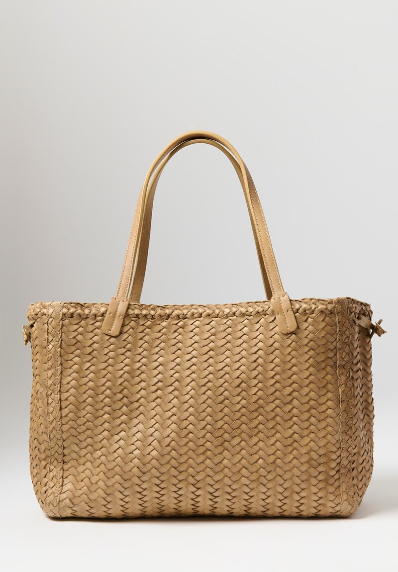 Massimo Palomba Leather Handwoven Valerie Handbag in Khaki Brown	
