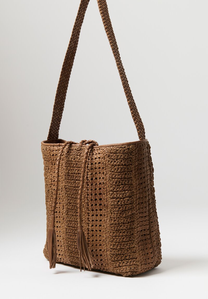Massimo Palomba Leather Handwoven Victoria Shoulder Bag in Cork Brown	
