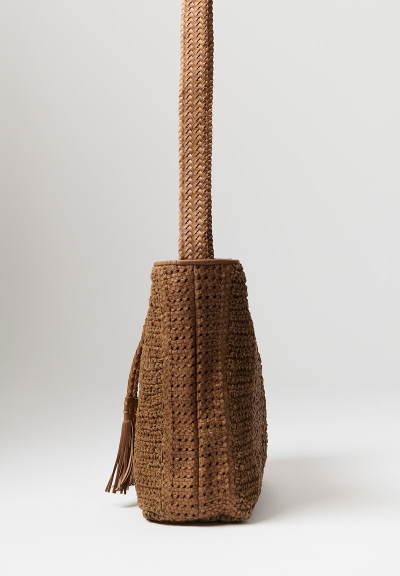 Massimo Palomba Leather Handwoven Victoria Shoulder Bag in Cork Brown	