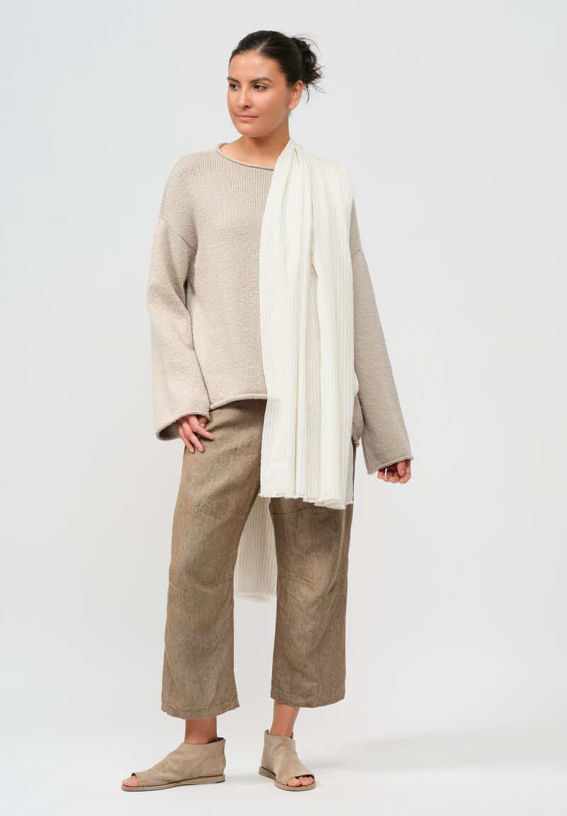 Lauren Manoogian Linen & Pima Cotton Fine Lines Wrap in Flax & Bone White Stripe	