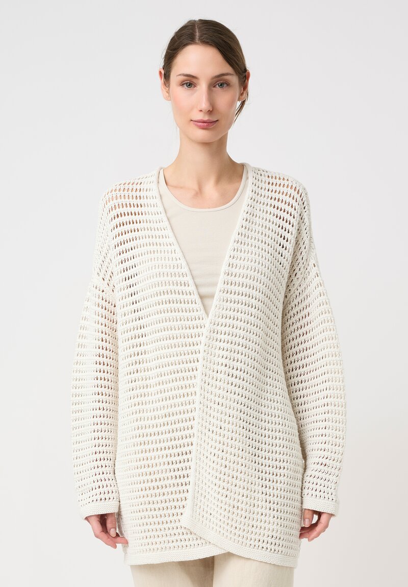 Lauren Manoogian Linen & Pima Cotton Hand-Knit Net Cardigan in Bone White