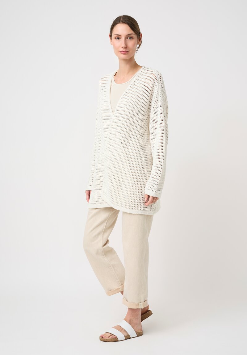 Lauren Manoogian Linen & Pima Cotton Hand-Knit Net Cardigan in Bone White