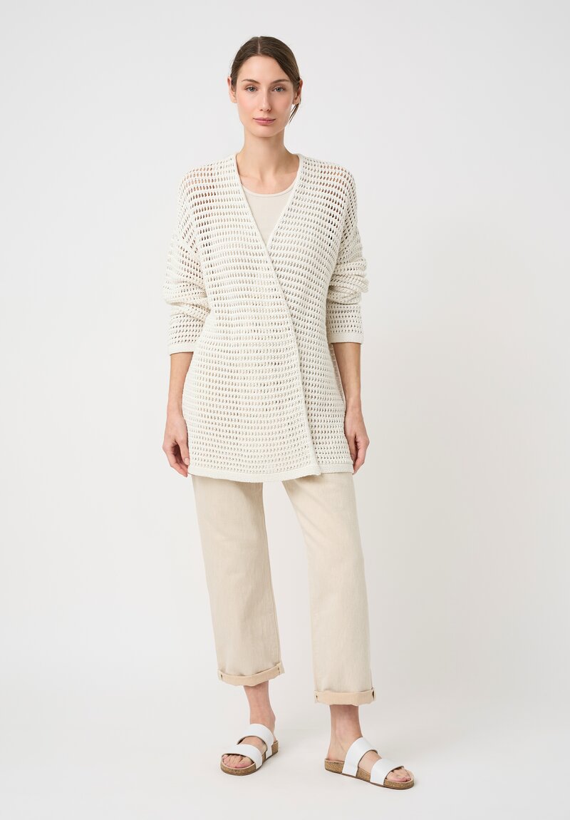 Lauren Manoogian Linen & Pima Cotton Hand-Knit Net Cardigan in Bone White