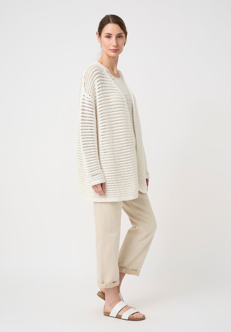 Lauren Manoogian Linen & Pima Cotton Hand-Knit Net Cardigan in Bone White