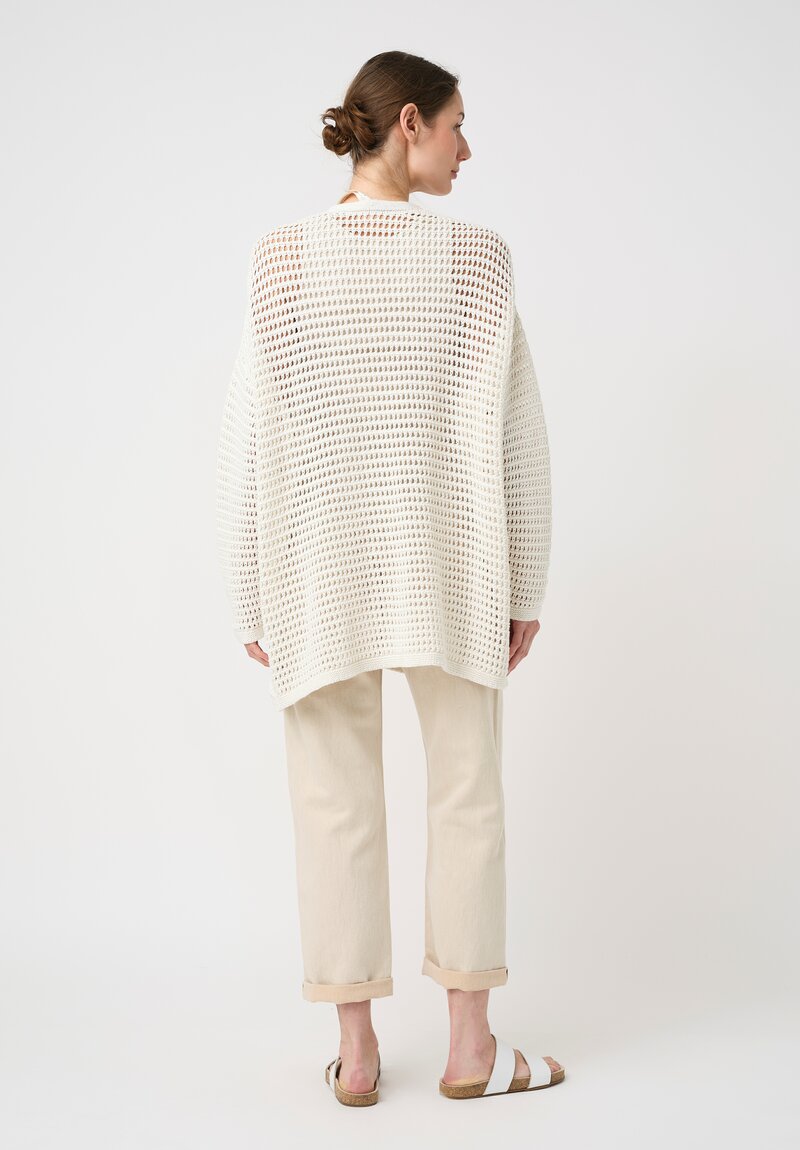 Lauren Manoogian Linen & Pima Cotton Hand-Knit Net Cardigan in Bone White
