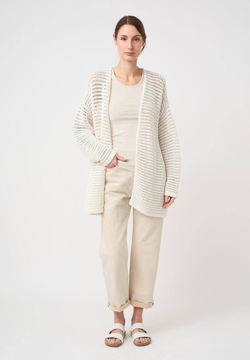 Lauren Manoogian Linen & Pima Cotton Hand-Knit Net Cardigan in Bone White